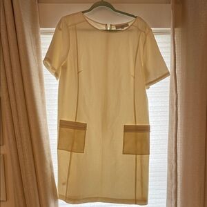 LOFT Pale Yellow Short Sleeve Shift Dress with Front Pockets